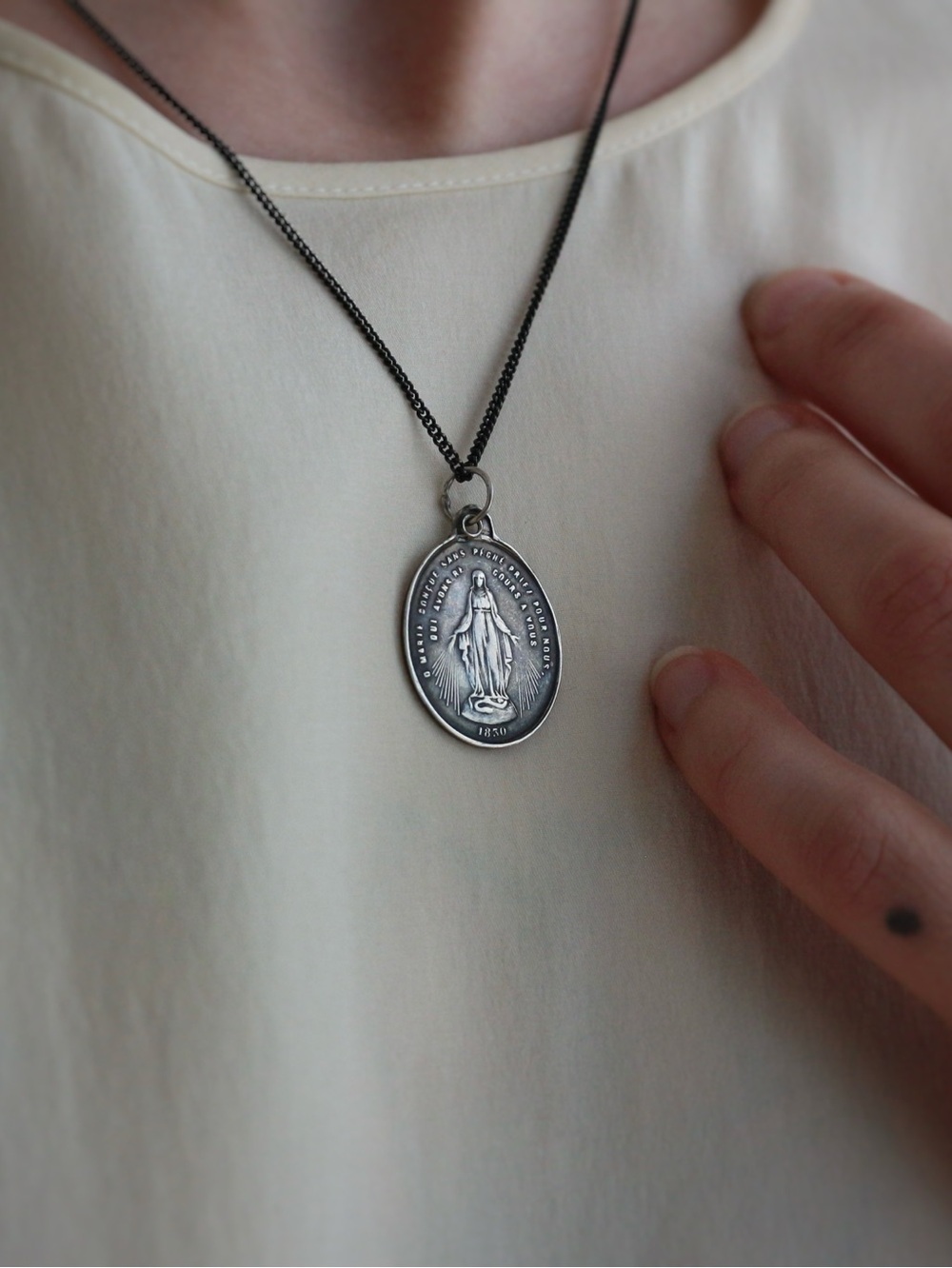 1893-1910 Antique Miraculous Medal Silver Devotional Pendant